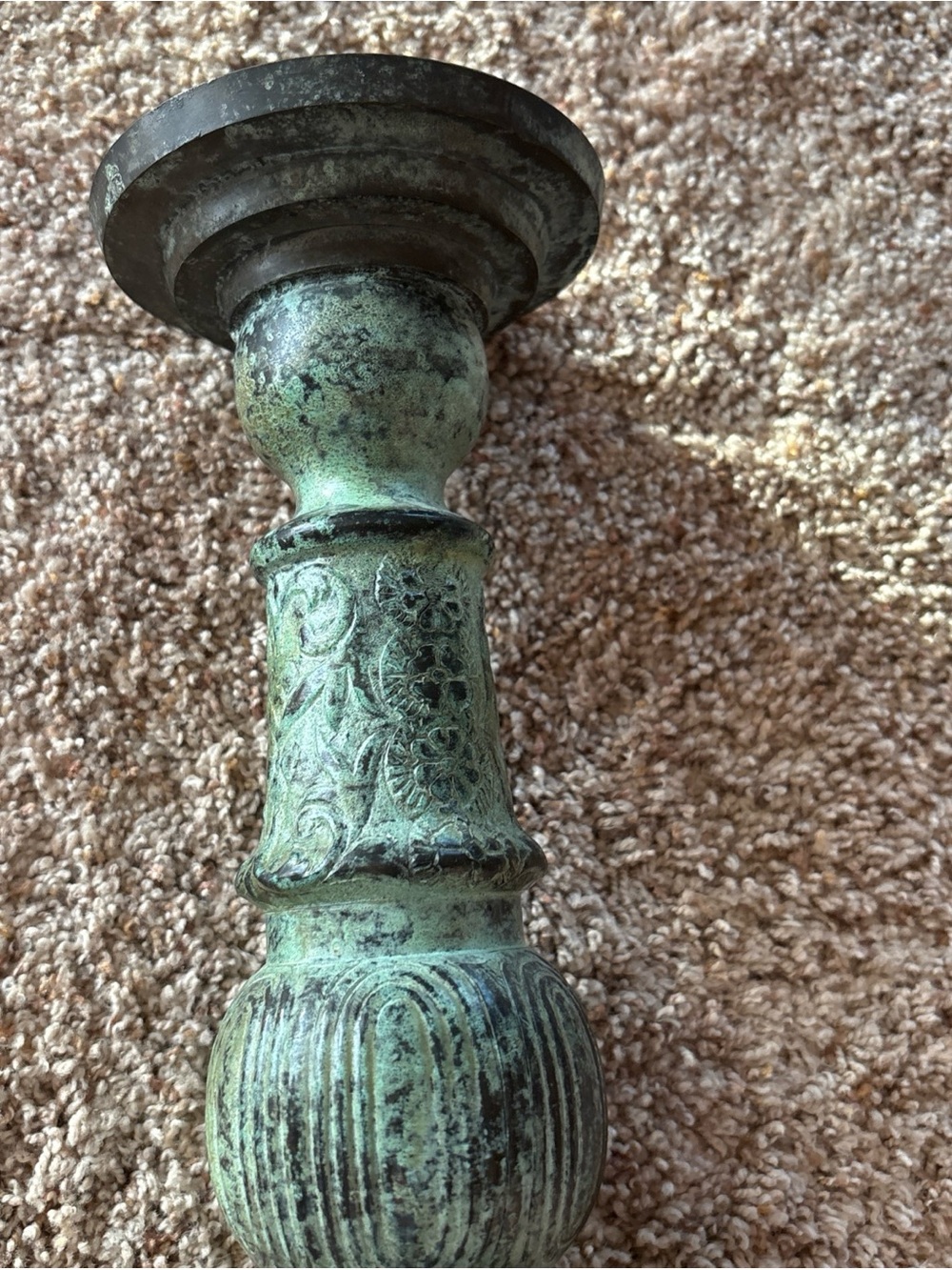 Antique-Style Green Patina Decorative Candlestick Brass - Picture 8 of 12